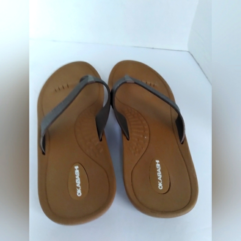 Okabashi Brown Tan Thong‎ Flip Flop Sandals Comfort Footbed Mens Womens